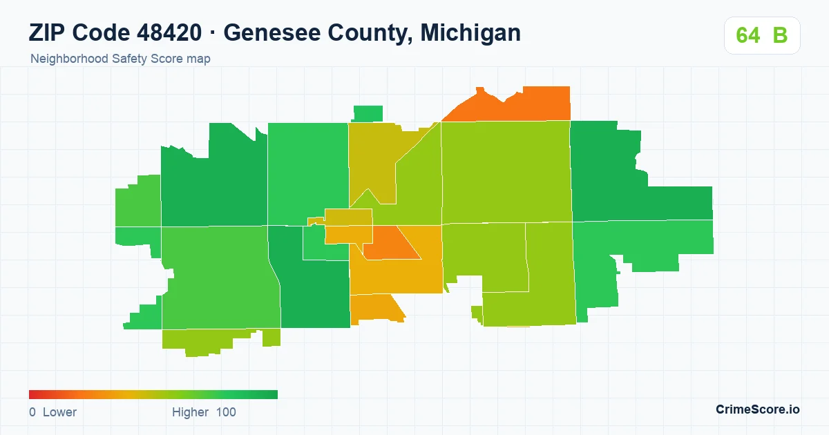 ZIP Code 48420 in Genesee County, Michigan neighborhood Safety Score map