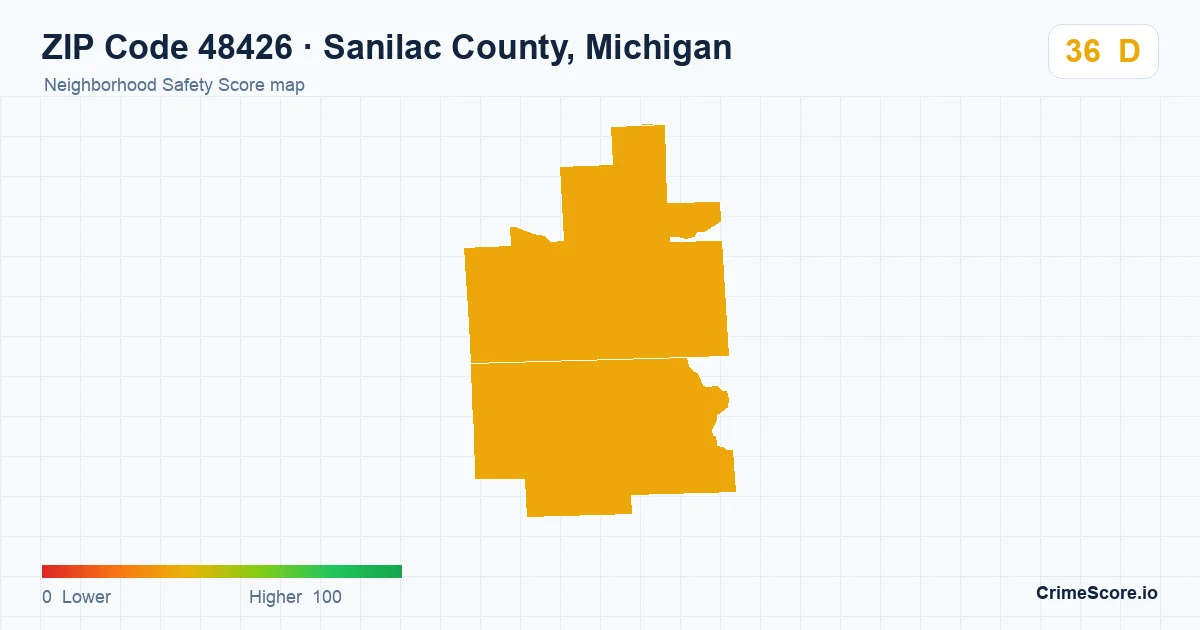 ZIP Code 48426 in Sanilac County, Michigan neighborhood Safety Score map