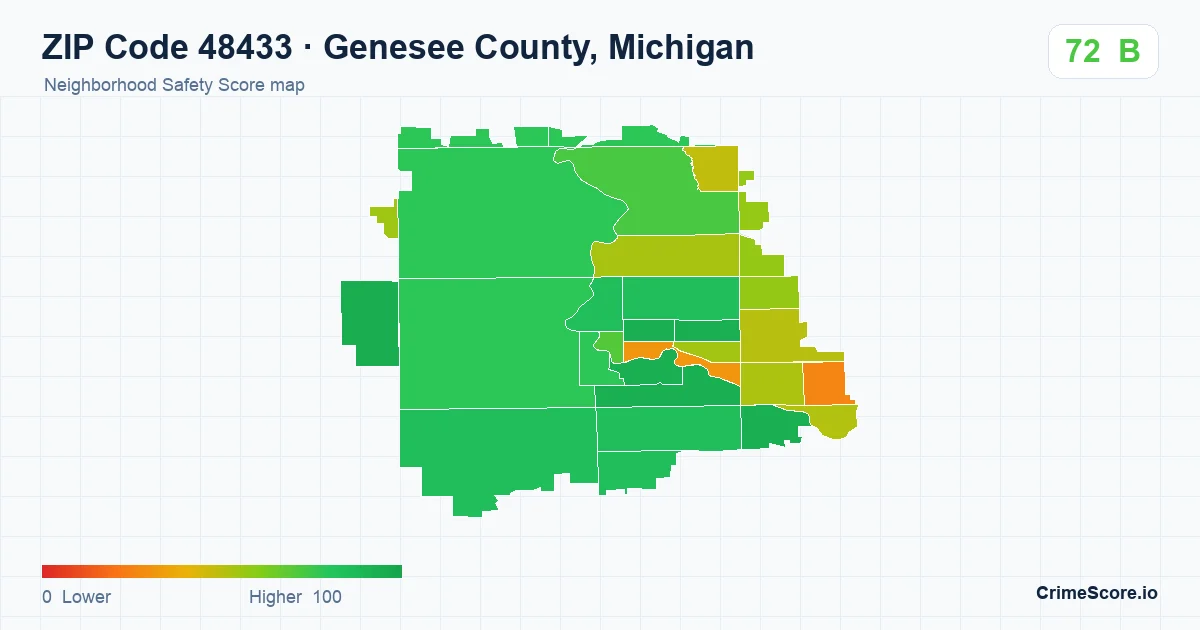 ZIP Code 48433 in Genesee County, Michigan neighborhood Safety Score map