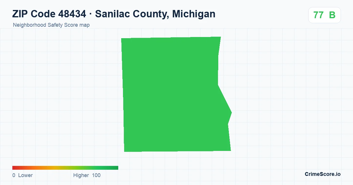 ZIP Code 48434 in Sanilac County, Michigan neighborhood Safety Score map