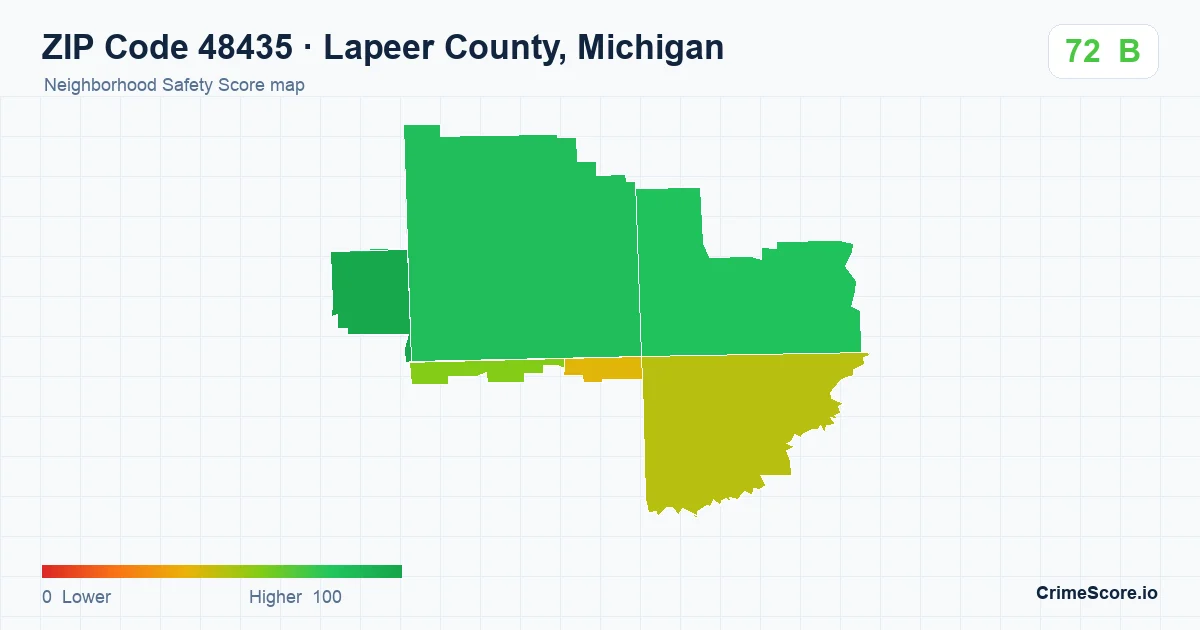 ZIP Code 48435 in Lapeer County, Michigan neighborhood Safety Score map