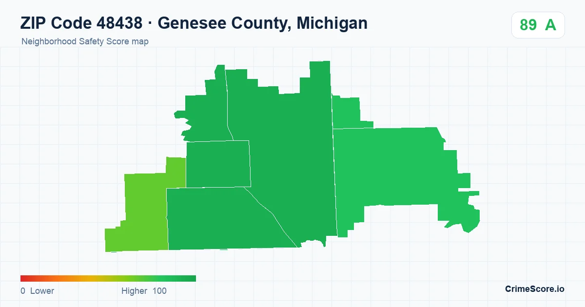 ZIP Code 48438 in Genesee County, Michigan neighborhood Safety Score map