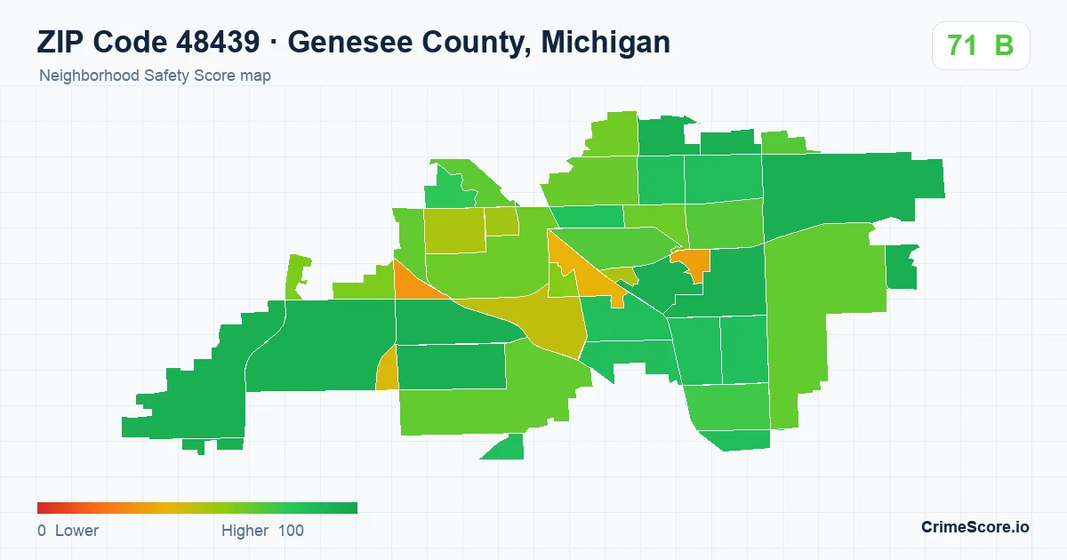 ZIP Code 48439 in Genesee County, Michigan neighborhood Safety Score map