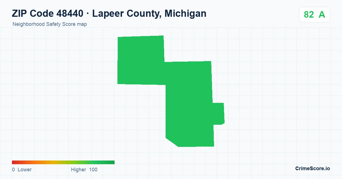 ZIP Code 48440 in Lapeer County, Michigan neighborhood Safety Score map