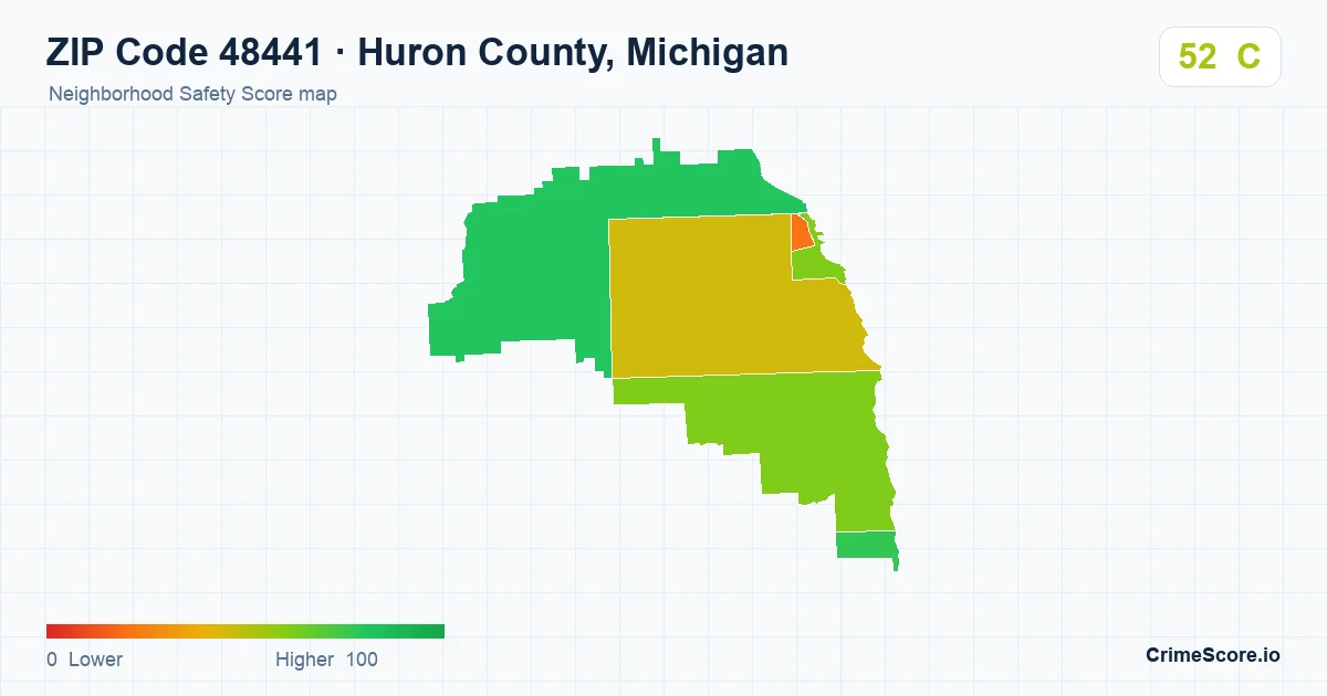 ZIP Code 48441 in Huron County, Michigan neighborhood Safety Score map