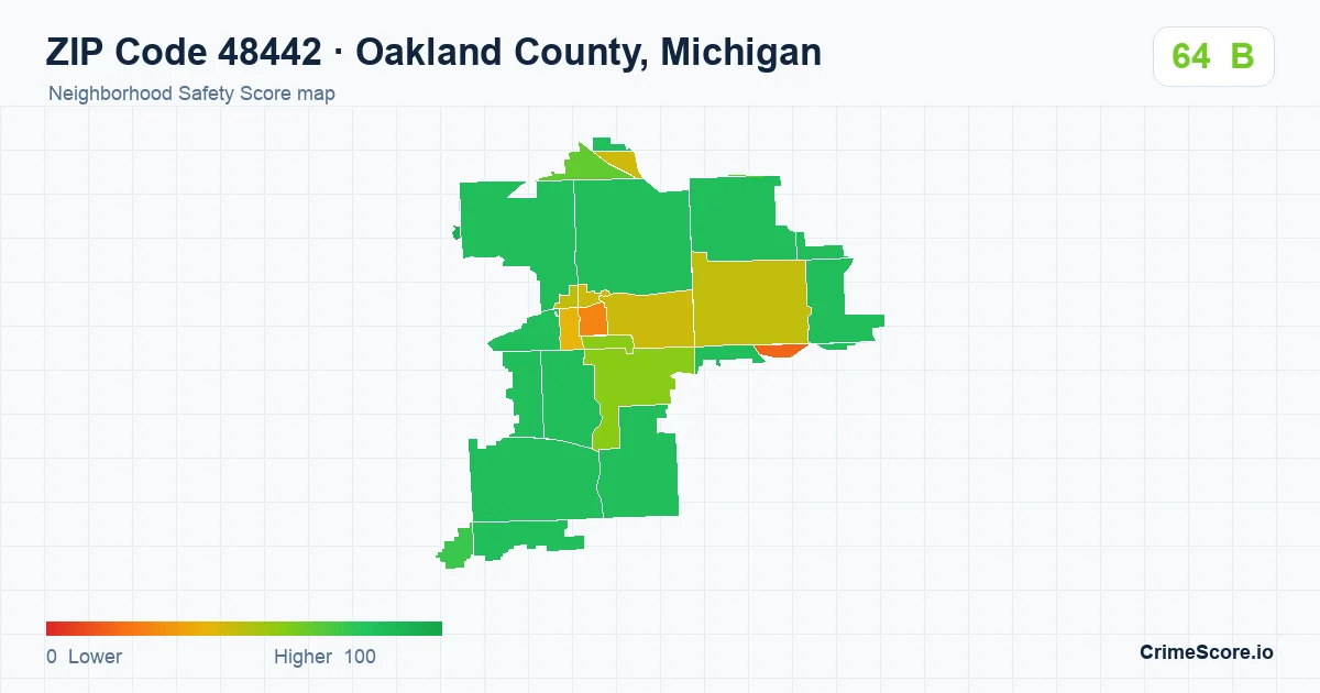 ZIP Code 48442 in Oakland County, Michigan neighborhood Safety Score map