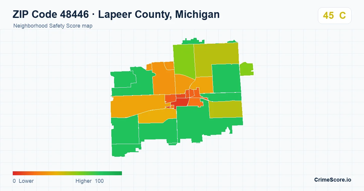 ZIP Code 48446 in Lapeer County, Michigan neighborhood Safety Score map