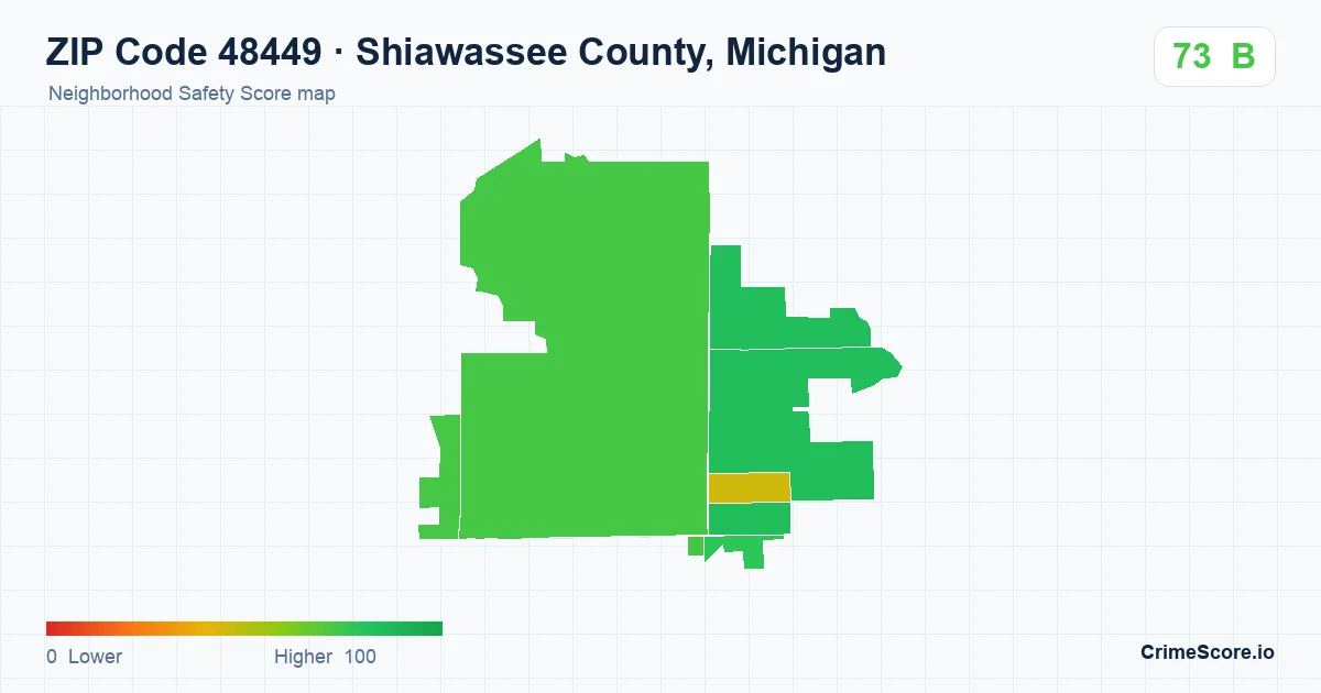 ZIP Code 48449 in Shiawassee County, Michigan neighborhood Safety Score map