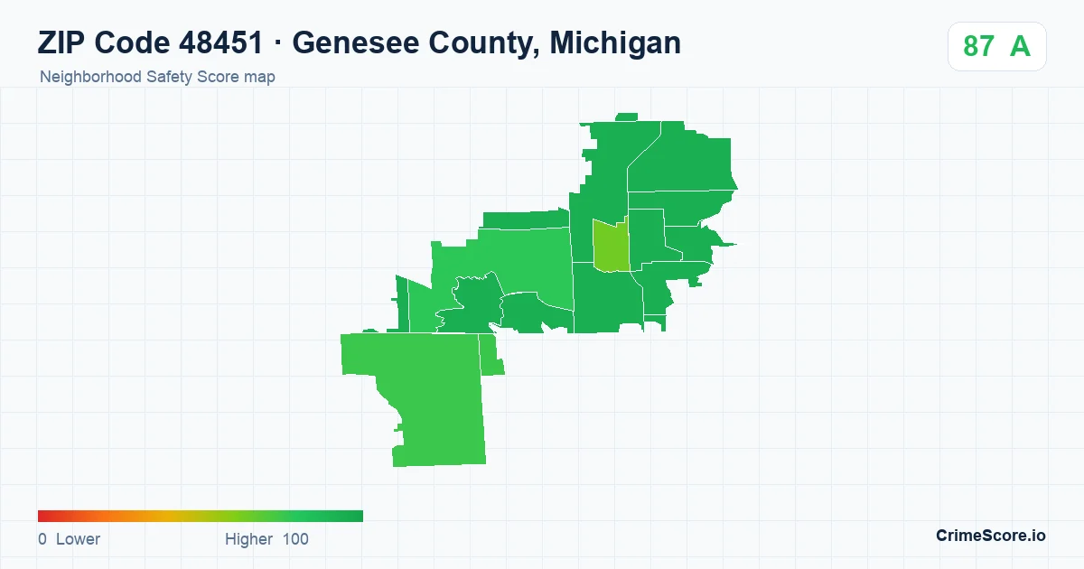 ZIP Code 48451 in Genesee County, Michigan neighborhood Safety Score map