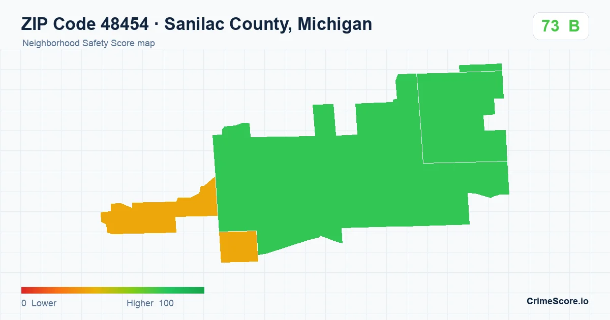 ZIP Code 48454 in Sanilac County, Michigan neighborhood Safety Score map