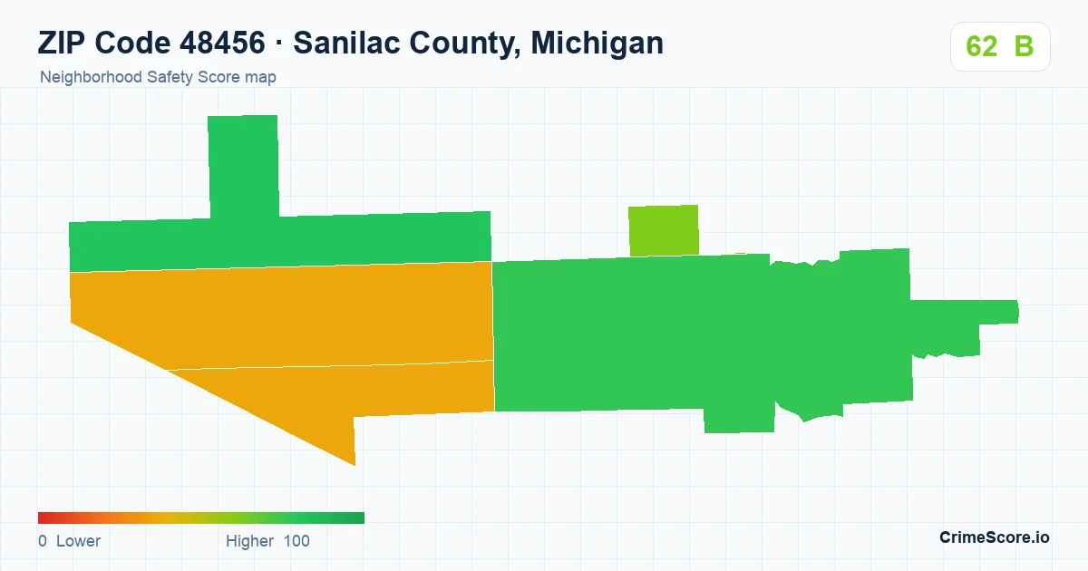 ZIP Code 48456 in Sanilac County, Michigan neighborhood Safety Score map