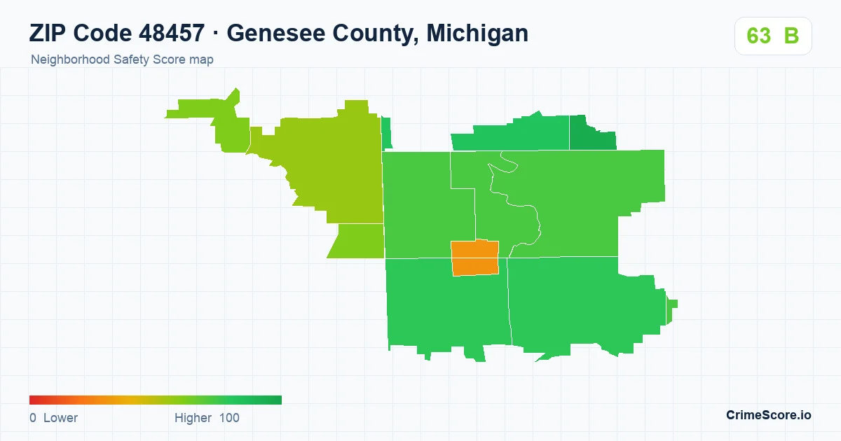 ZIP Code 48457 in Genesee County, Michigan neighborhood Safety Score map