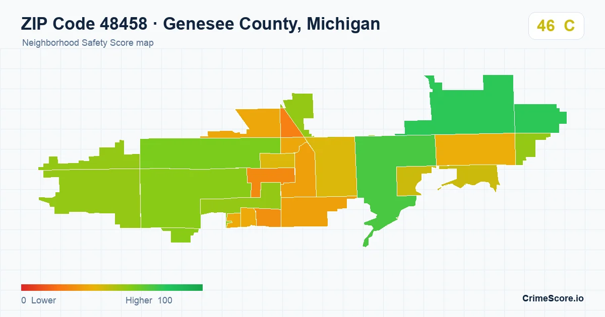 ZIP Code 48458 in Genesee County, Michigan neighborhood Safety Score map