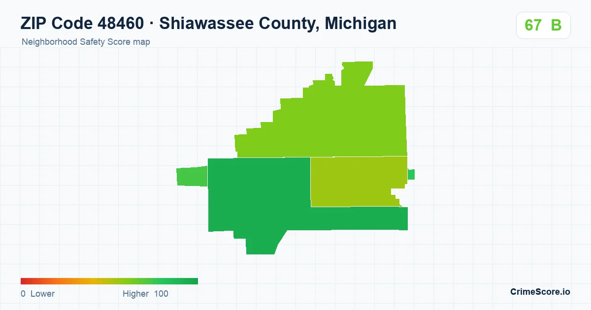 ZIP Code 48460 in Shiawassee County, Michigan neighborhood Safety Score map