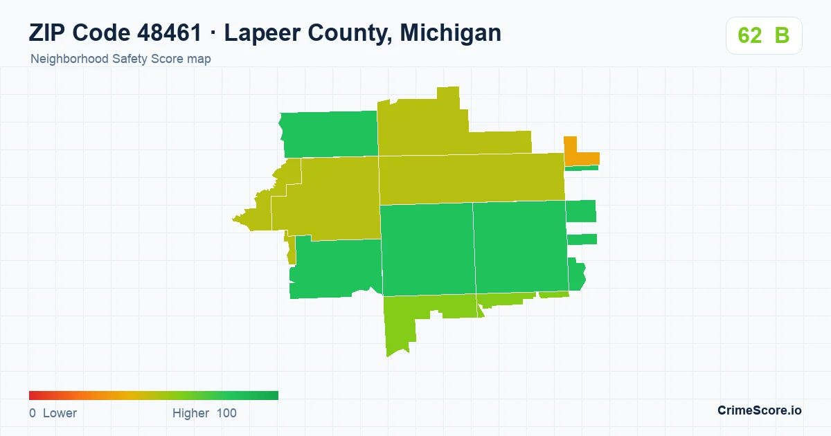 ZIP Code 48461 in Lapeer County, Michigan neighborhood Safety Score map