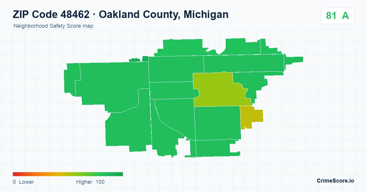 ZIP Code 48462 in Oakland County, Michigan neighborhood Safety Score map