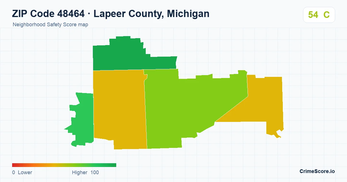 ZIP Code 48464 in Lapeer County, Michigan neighborhood Safety Score map