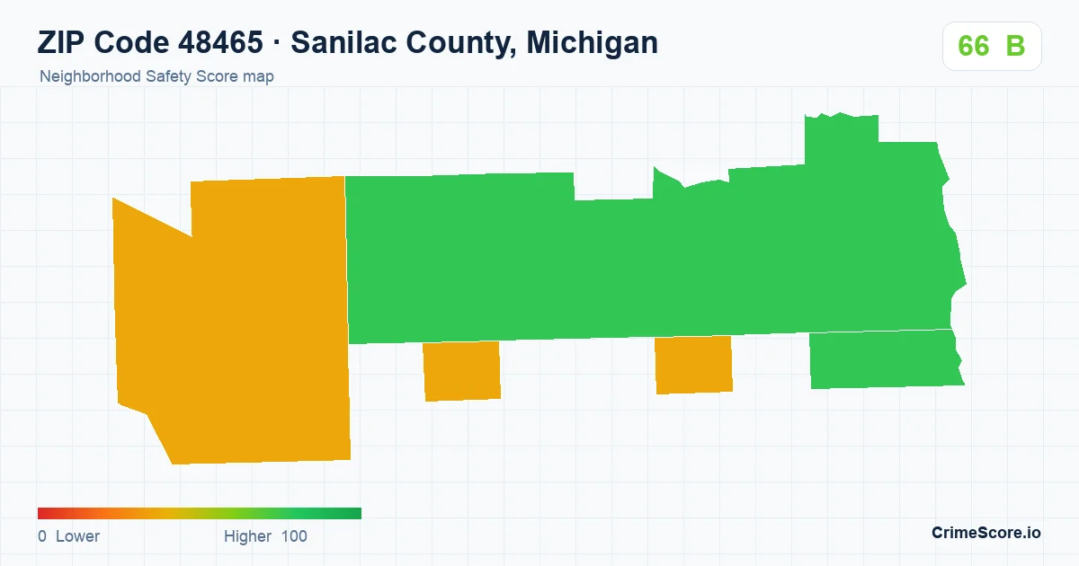 ZIP Code 48465 in Sanilac County, Michigan neighborhood Safety Score map