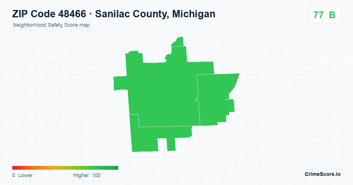 ZIP Code 48466 in Sanilac County, Michigan neighborhood Safety Score map