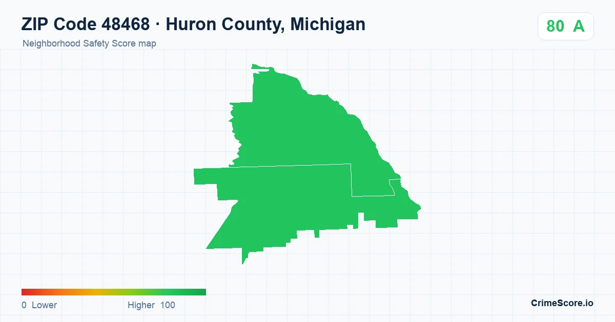 ZIP Code 48468 in Huron County, Michigan neighborhood Safety Score map