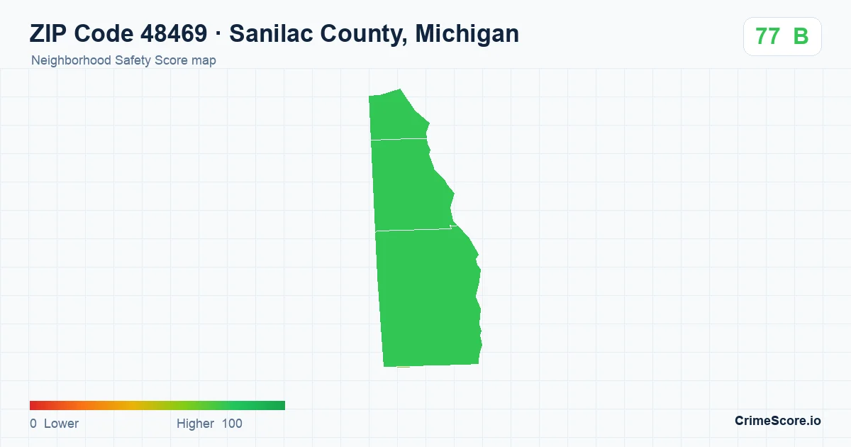 ZIP Code 48469 in Sanilac County, Michigan neighborhood Safety Score map