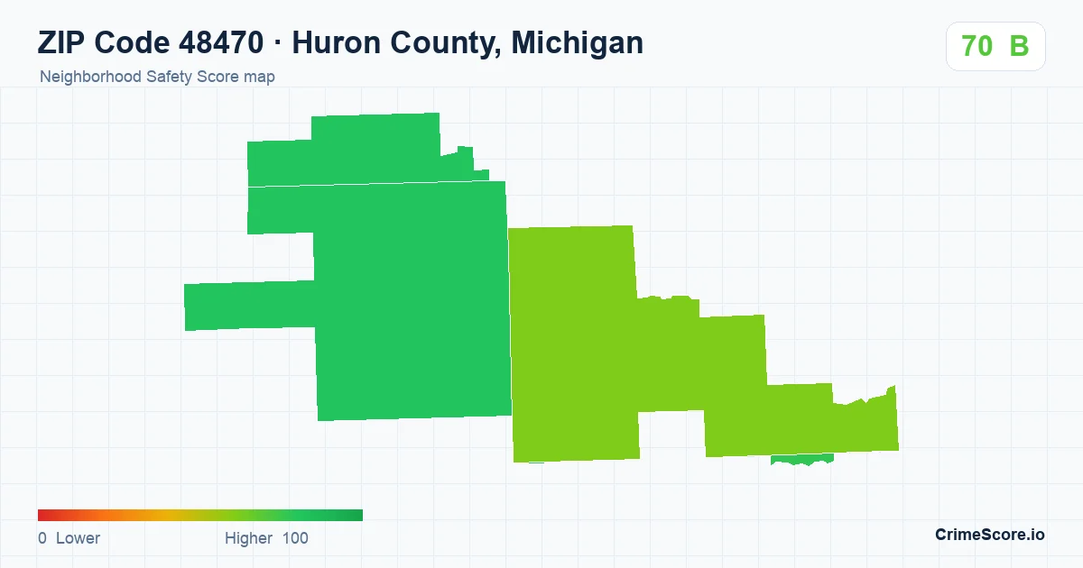 ZIP Code 48470 in Huron County, Michigan neighborhood Safety Score map