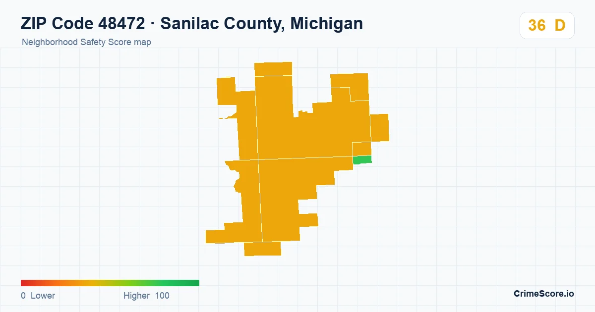 ZIP Code 48472 in Sanilac County, Michigan neighborhood Safety Score map
