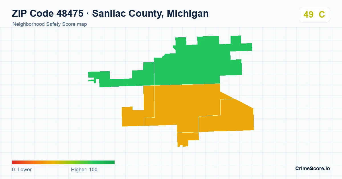 ZIP Code 48475 in Sanilac County, Michigan neighborhood Safety Score map