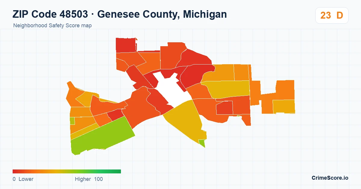 ZIP Code 48503 in Genesee County, Michigan neighborhood Safety Score map