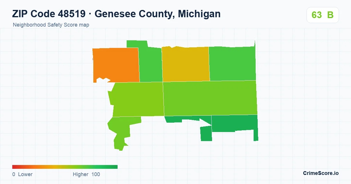 ZIP Code 48519 in Genesee County, Michigan neighborhood Safety Score map