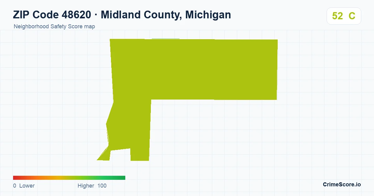 ZIP Code 48620 in Midland County, Michigan neighborhood Safety Score map