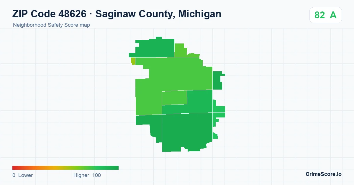 ZIP Code 48626 in Saginaw County, Michigan neighborhood Safety Score map