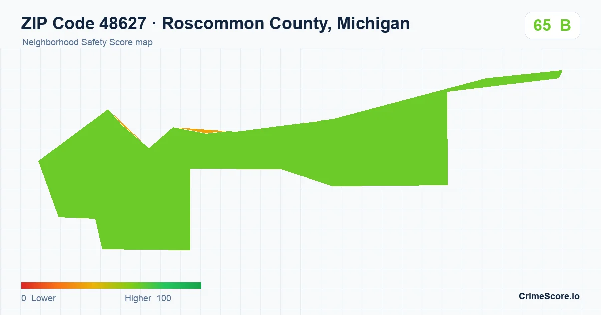 ZIP Code 48627 in Roscommon County, Michigan neighborhood Safety Score map