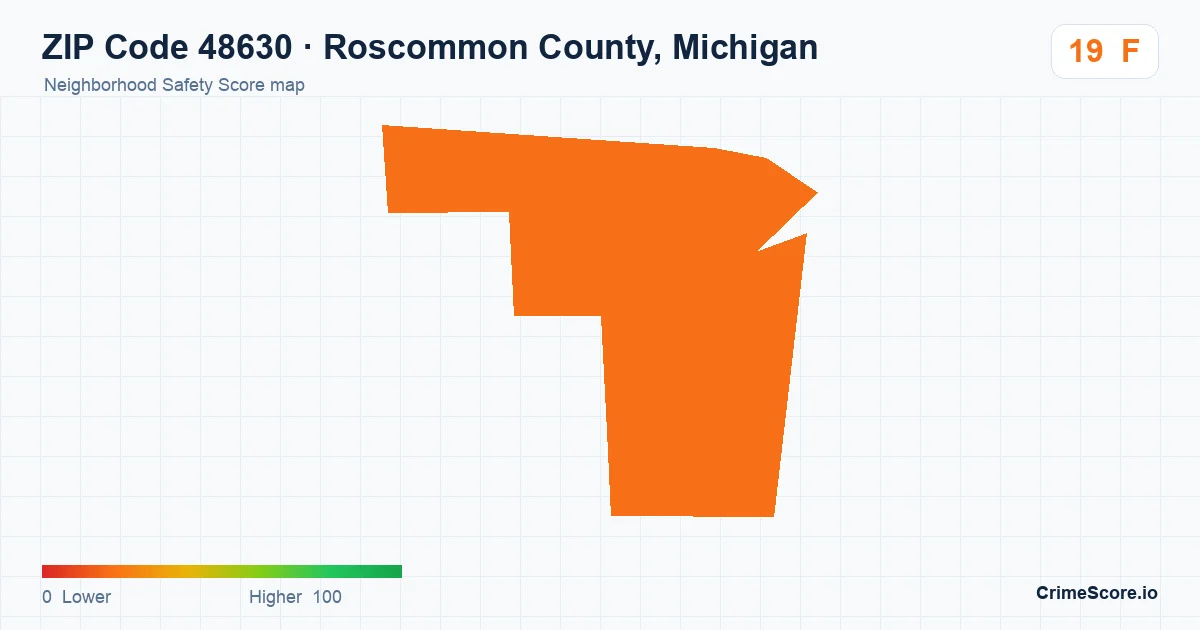 ZIP Code 48630 in Roscommon County, Michigan neighborhood Safety Score map