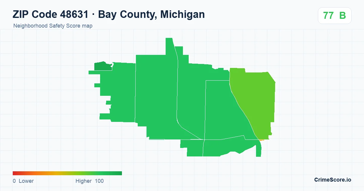 ZIP Code 48631 in Bay County, Michigan neighborhood Safety Score map