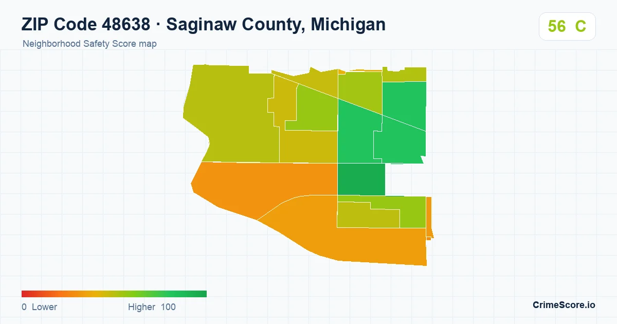 ZIP Code 48638 in Saginaw County, Michigan neighborhood Safety Score map