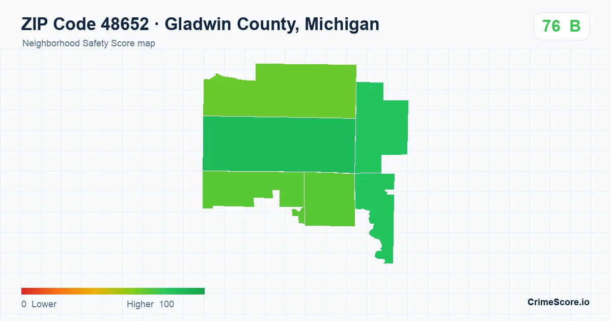 ZIP Code 48652 in Gladwin County, Michigan neighborhood Safety Score map
