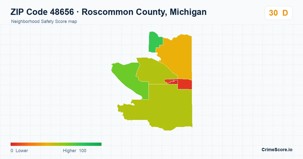 ZIP Code 48656 in Roscommon County, Michigan neighborhood Safety Score map