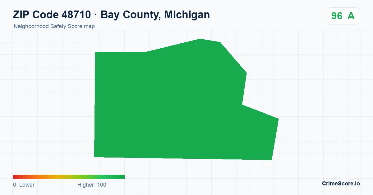 ZIP Code 48710 in Bay County, Michigan neighborhood Safety Score map