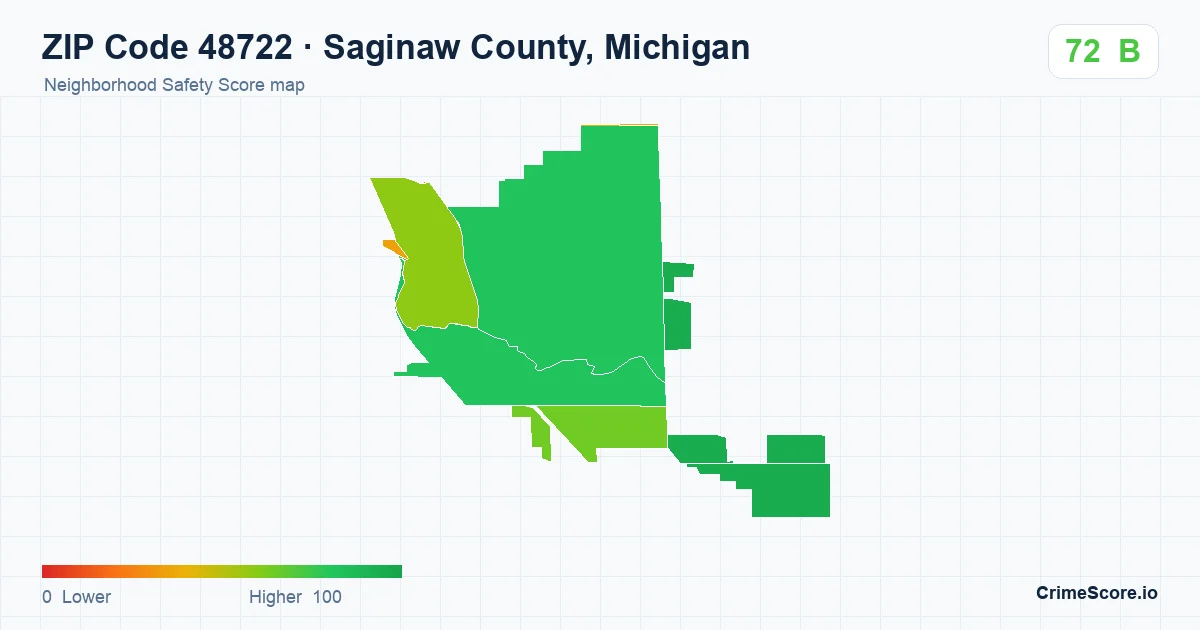 ZIP Code 48722 in Saginaw County, Michigan neighborhood Safety Score map