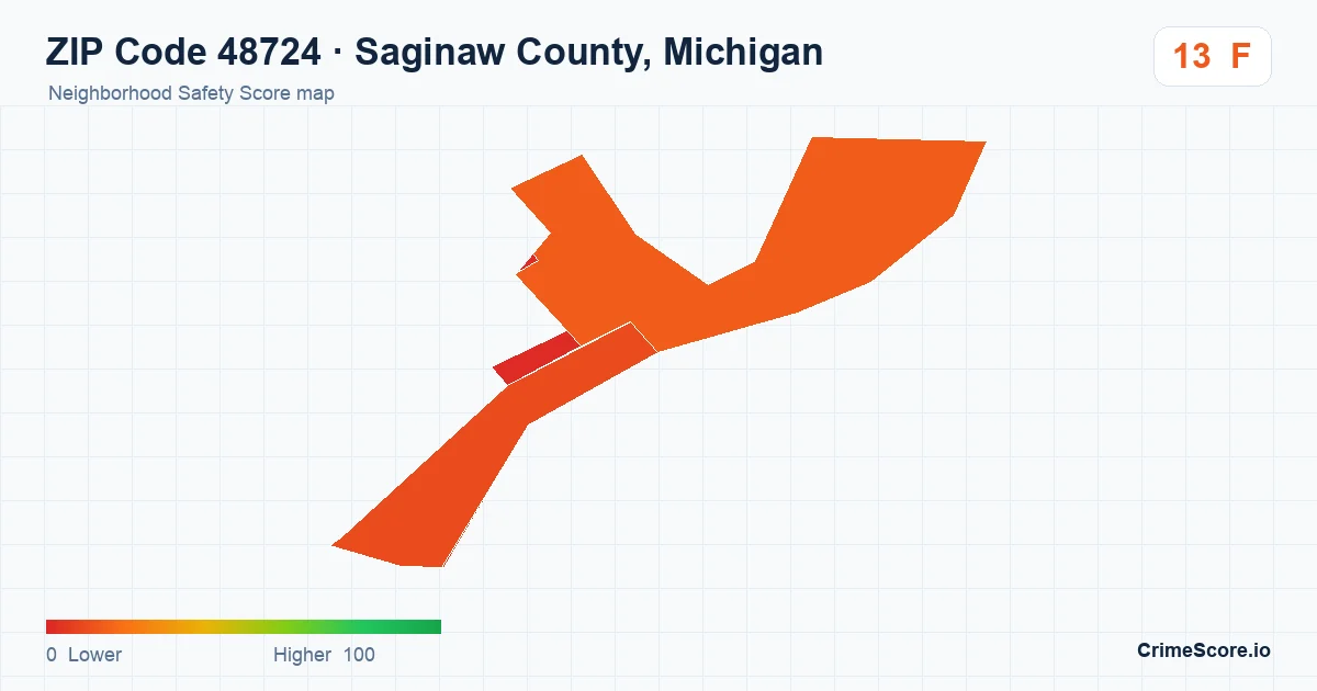 ZIP Code 48724 in Saginaw County, Michigan neighborhood Safety Score map