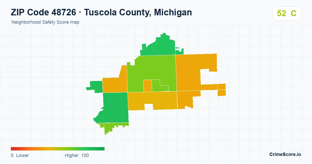 ZIP Code 48726 in Tuscola County, Michigan neighborhood Safety Score map
