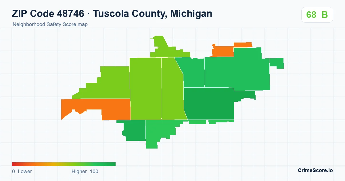 ZIP Code 48746 in Tuscola County, Michigan neighborhood Safety Score map