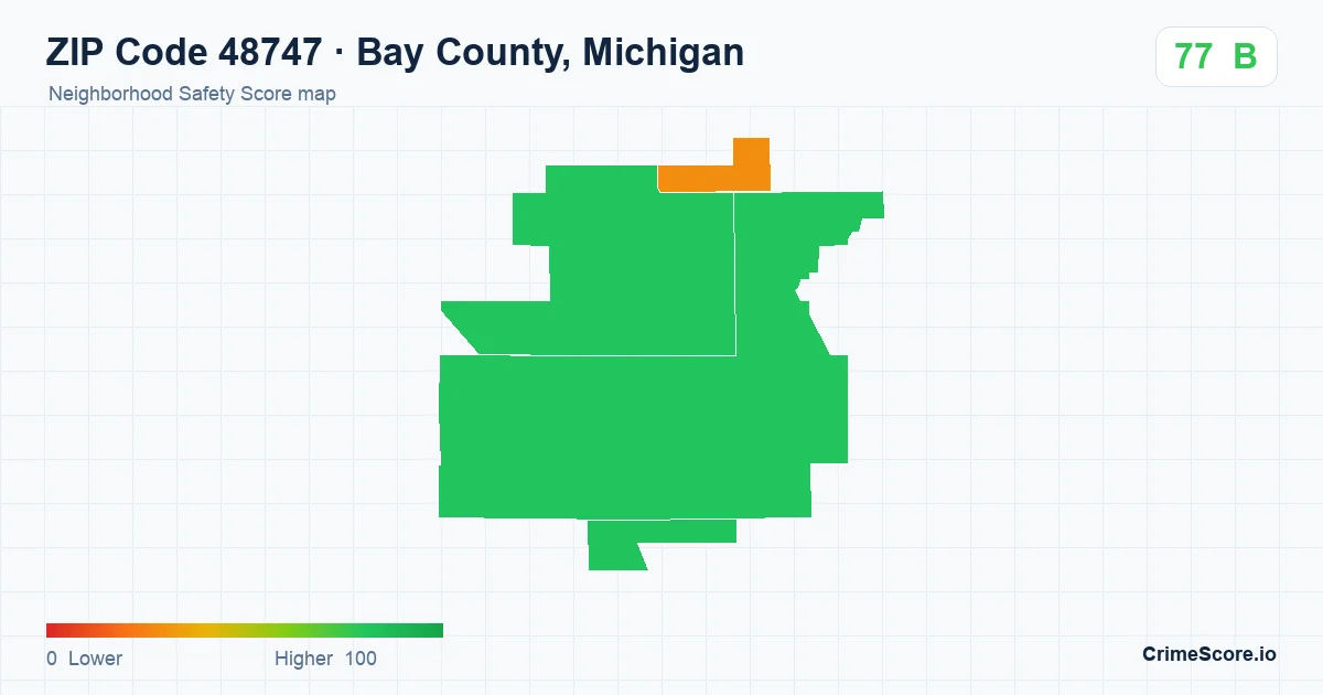 ZIP Code 48747 in Bay County, Michigan neighborhood Safety Score map