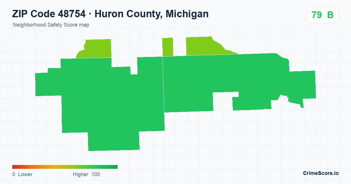 ZIP Code 48754 in Huron County, Michigan neighborhood Safety Score map