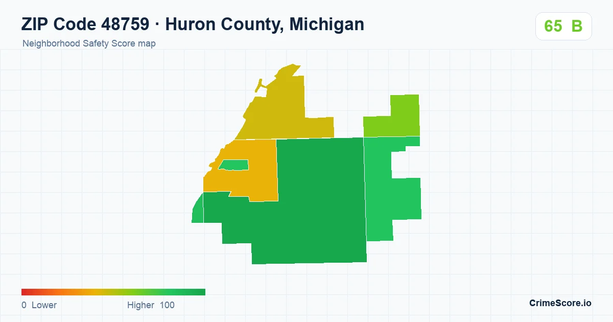 ZIP Code 48759 in Huron County, Michigan neighborhood Safety Score map