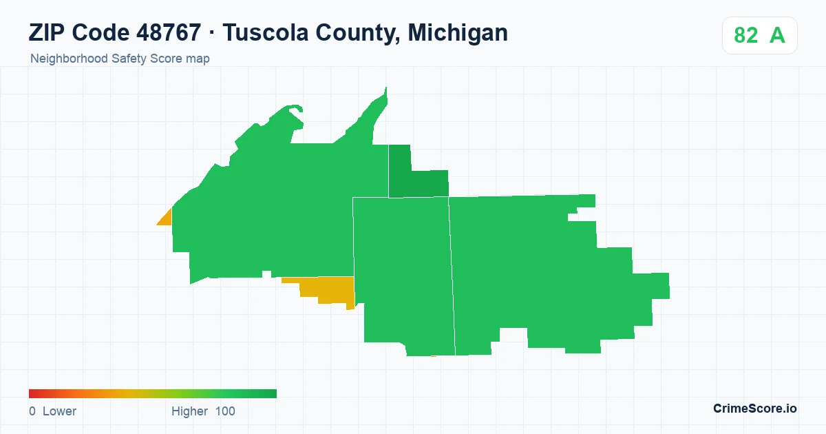 ZIP Code 48767 in Tuscola County, Michigan neighborhood Safety Score map