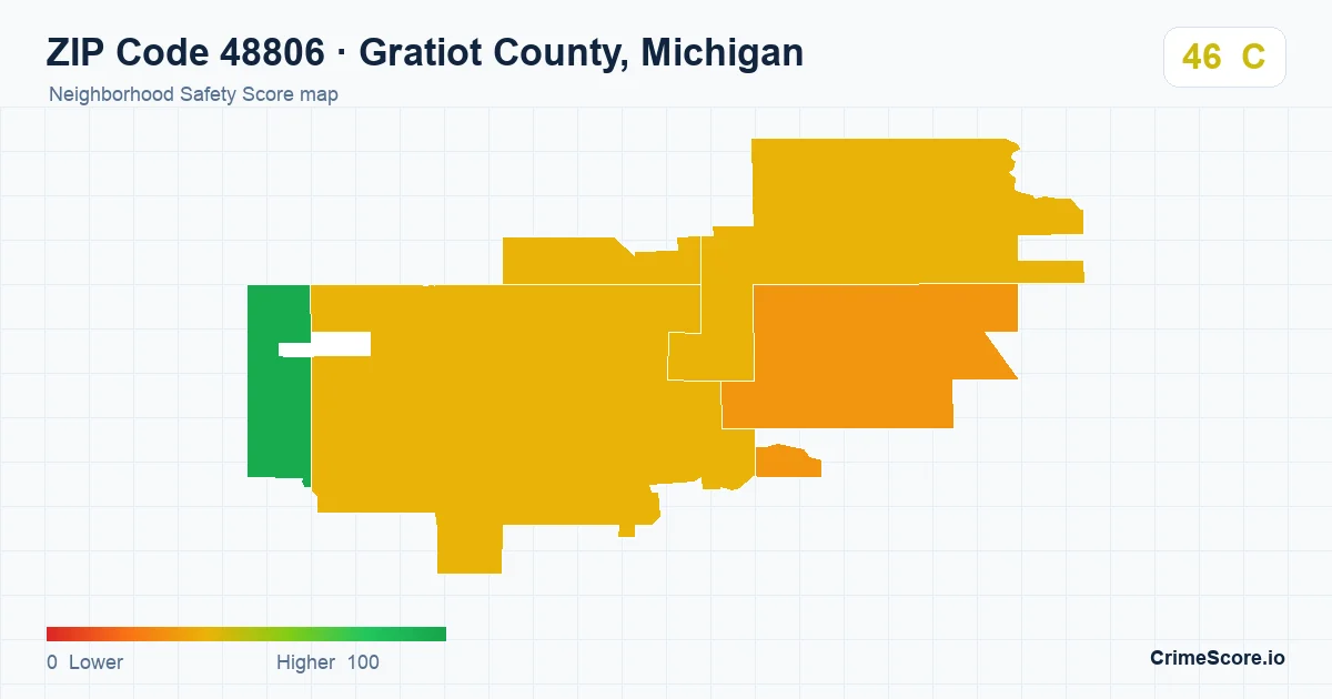 ZIP Code 48806 in Gratiot County, Michigan neighborhood Safety Score map