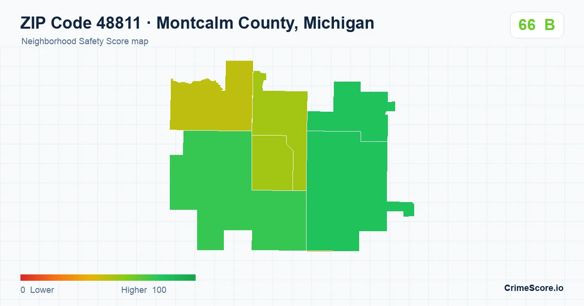 ZIP Code 48811 in Montcalm County, Michigan neighborhood Safety Score map