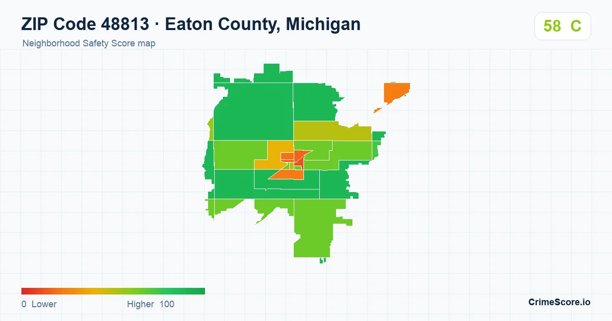 ZIP Code 48813 in Eaton County, Michigan neighborhood Safety Score map